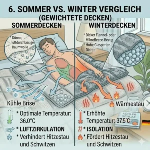 Vergleich zwischen Sommer- und Wintermodellen, um effektiv bei einer gewichtete decke schwitzen vermeiden zu können.