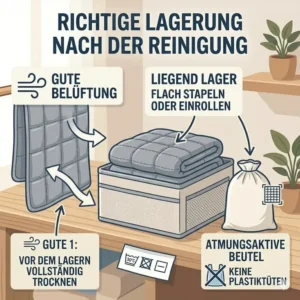 Gewichtete decke pflegehinweise für die fachgerechte Aufbewahrung nach der Reinigung.