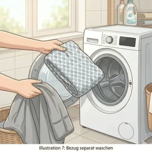 Der abnehmbare Bezug einer gewichteten Decke wird separat in die Waschmaschine gegeben.