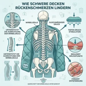 Medical diagram showing spinal alignment and pressure distribution for users researching schwere decke rückenschmerzen.