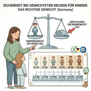 Infographic on weighted blanket children safety with guidelines on the appropriate body weight.