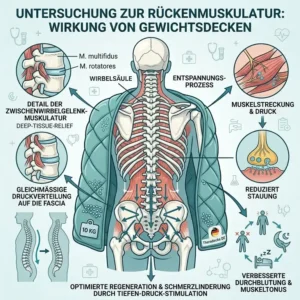 Graphic illustration of back muscles relaxing under deep touch pressure therapy to alleviate schwere decke rückenschmerzen.