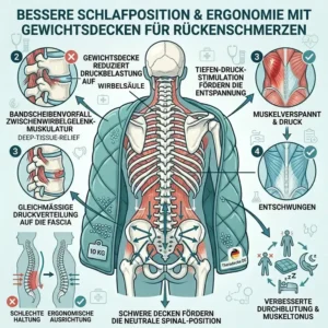 Explanatory infographic about deep pressure stimulation mechanisms reducing chronic schwere decke rückenschmerzen.