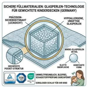 Illustration of the fine glass beads inside a weighted blanket for children for maximum safety and durability.