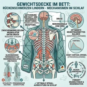 Detailed medical chart illustrating nerve signals and muscle regeneration when treating schwere decke rückenschmerzen.