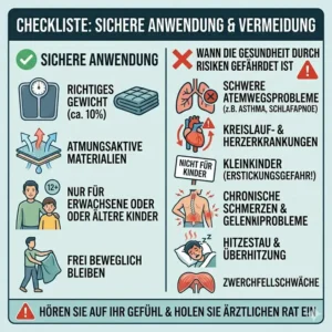 Eine übersichtliche Checkliste zur sicheren Anwendung im Alltag und wann man das gewichtete decke gesundheit risiko komplett meiden sollte.