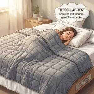 Eine Person schläft entspannt unter der Wendre gewichteten Decke im Schlafzimmertest.