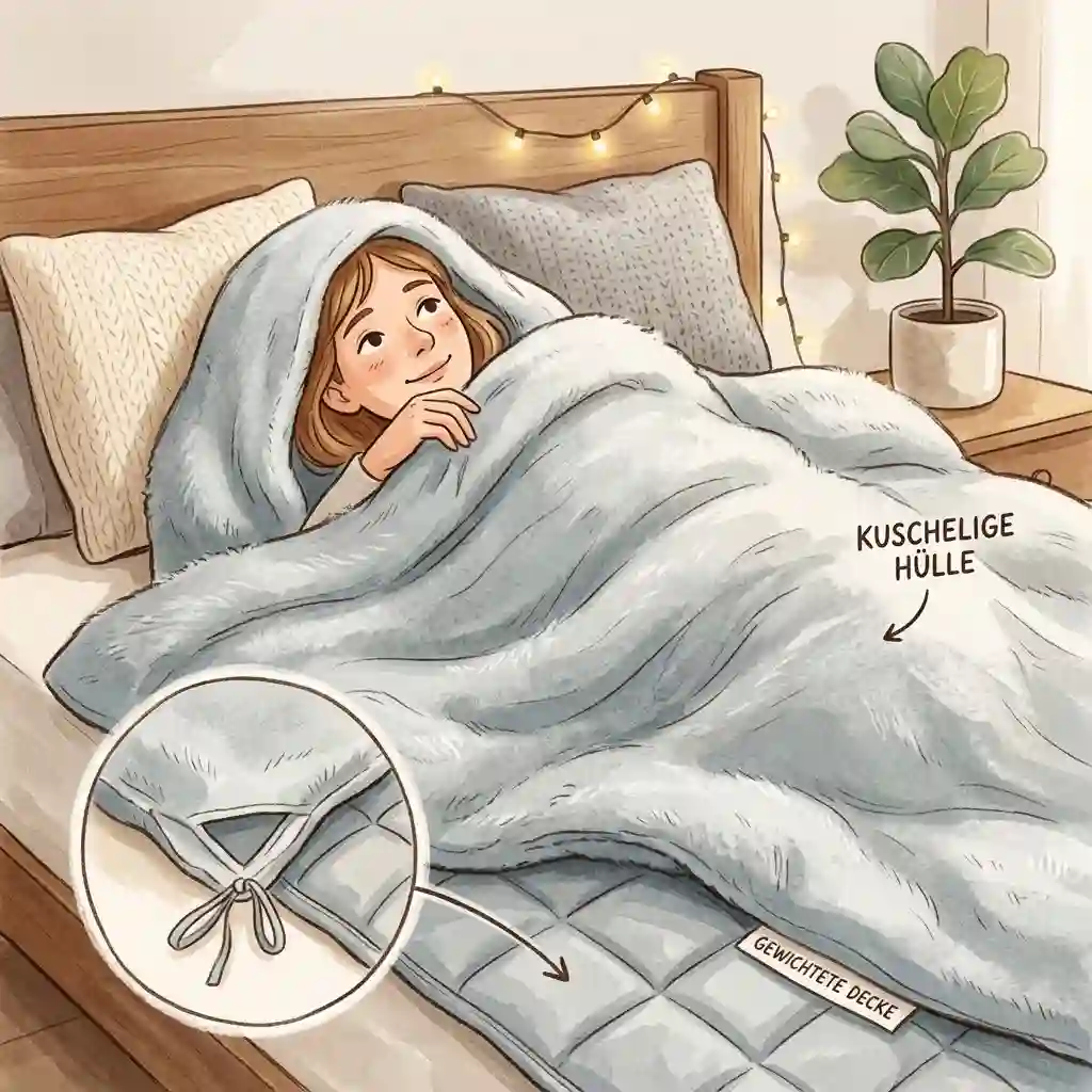 Eine kuschelige hülle für gewichtete decke ordentlich auf einem Bett ausgebreitet.
