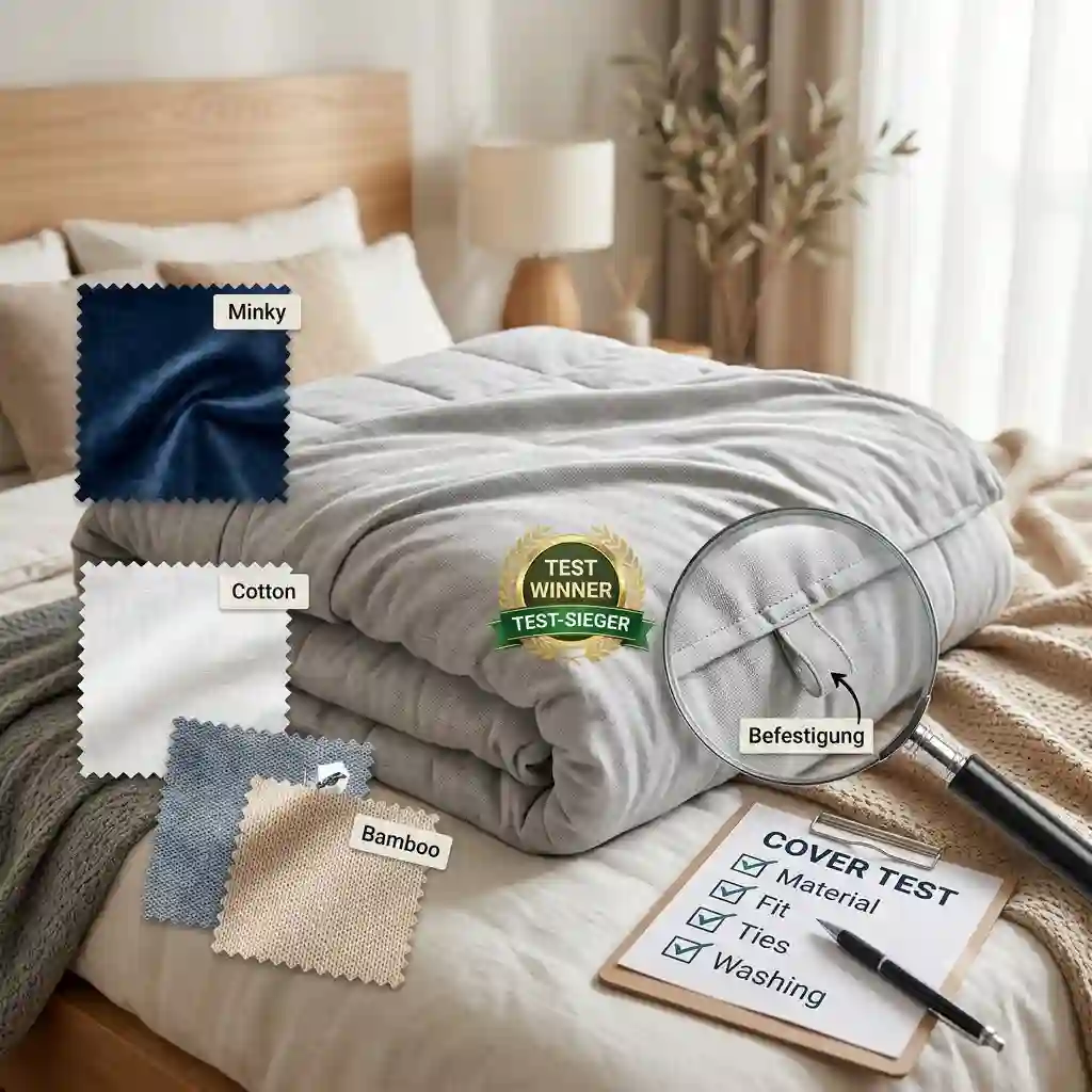 A comprehensive weighted blanket cover test showcasing various premium covers on a cozy bed.gewichtete decke bezug test