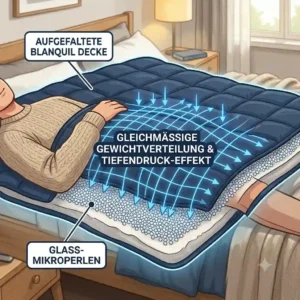 Illustration showing even weight distribution and deep touch pressure for the blanquil gewichtete decke test.