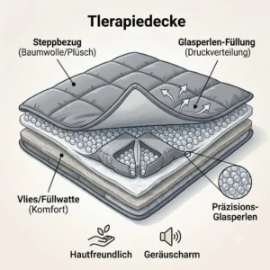 Illustration of the layer structure and glass beads for the therapiedecke test.