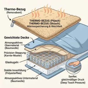 Infografik-Illustration der atmungsaktiven Schichten für eine Thermo bezug gewichtete decke
