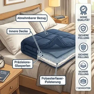 A detailed layered diagram of materials for the blanquil gewichtete decke test illustration.