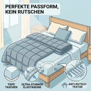 Rutschfestes Spannbettlaken das die gewichtete Decke sicher auf der Matratze haelt