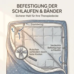 Illustration showing the secure attachment with ties on a gewichtete decke ersatzbezug.