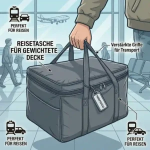 A vector illustration of a person carrying a gewichtete decke tragetasche while traveling at the airport.