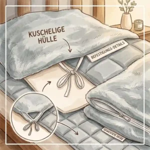 Detailansicht der Befestigungsschlaufen und des Reißverschlusses einer kuschelige hülle für gewichtete decke.
