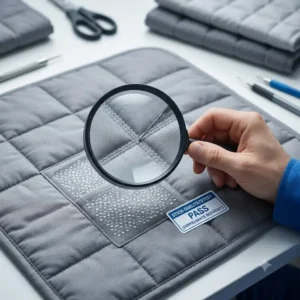 Close up grid stitching test on Utopia weighted blanket showing leak proof pockets