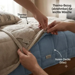 Illustration zeigt das Abziehen einer Thermo bezug gewichtete decke mittels Reißverschluss für die Wäsche