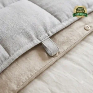 An image focusing on the interior ties of a duvet cover in a weighted blanket cover test.