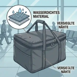 A graphic illustration highlighting the water-resistant material of the gewichtete decke tragetasche.