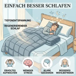 Grafik zum Thema besser schlafen und entspannen mit einer gewichteten Decke und Spannbettlaken