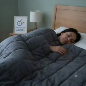 Person schläft tief während des nächtlichen Snoozzzy weighted blanket Schlaftests.