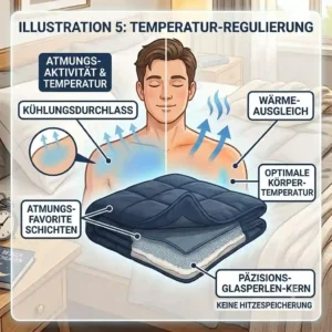 A diagram illustrating temperature regulation and cooling features for the blanquil gewichtete decke test.