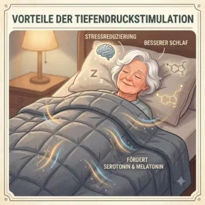 A medical diagram demonstrating the health benefits and brain stimulation of using a gewichtete decke ältere personen for seniors.