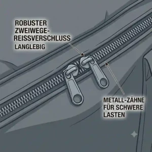 A close-up illustration showcasing the durable two-way zipper on the gewichtete decke tragetasche.