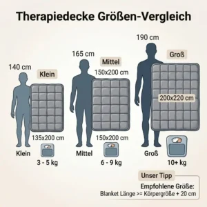Size comparison chart of different blanket dimensions for the therapiedecke test.