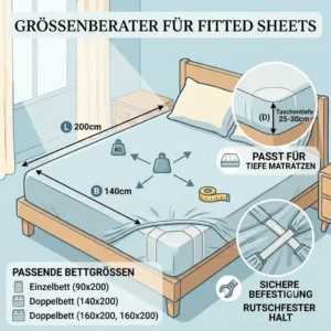Groessenberater fuer gewichtete Decke und passende Spannbettlaken Masse