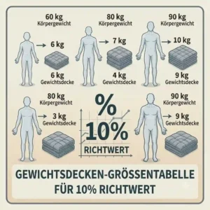 Infographic chart showing 10 percent body weight ratio for weighted blanket testing