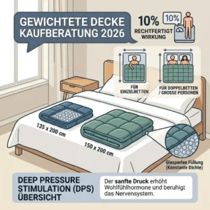 Größenvergleich für gewichtete Decken im Standardmaß 135x200 cm auf einem Bett