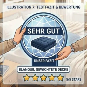 An infographic showing the final five-star rating and positive verdict in the blanquil gewichtete decke test.