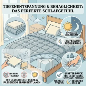 Gemuetlicher Schlafkomfort im Bett durch die Kombination aus gewichteter Decke und Spannbettlaken