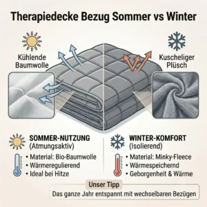 Comparison of seasonal covers like cotton and plush for the therapiedecke test.